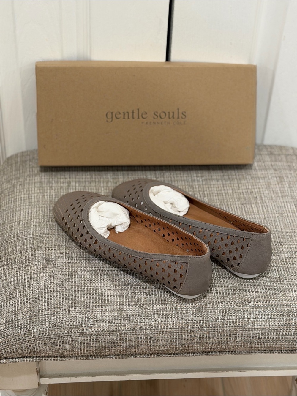 Gentle Souls Perforated Leather Ballet Flats in Taupe
